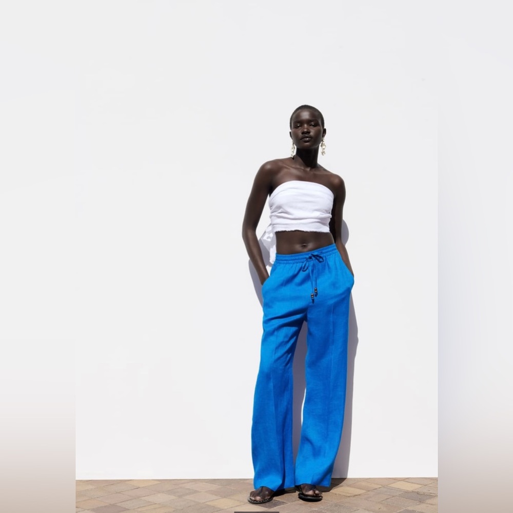 ZARA TROUSERS PANTS PYJAMA -STYLE SIZE S COLOR BLUE COBALT
